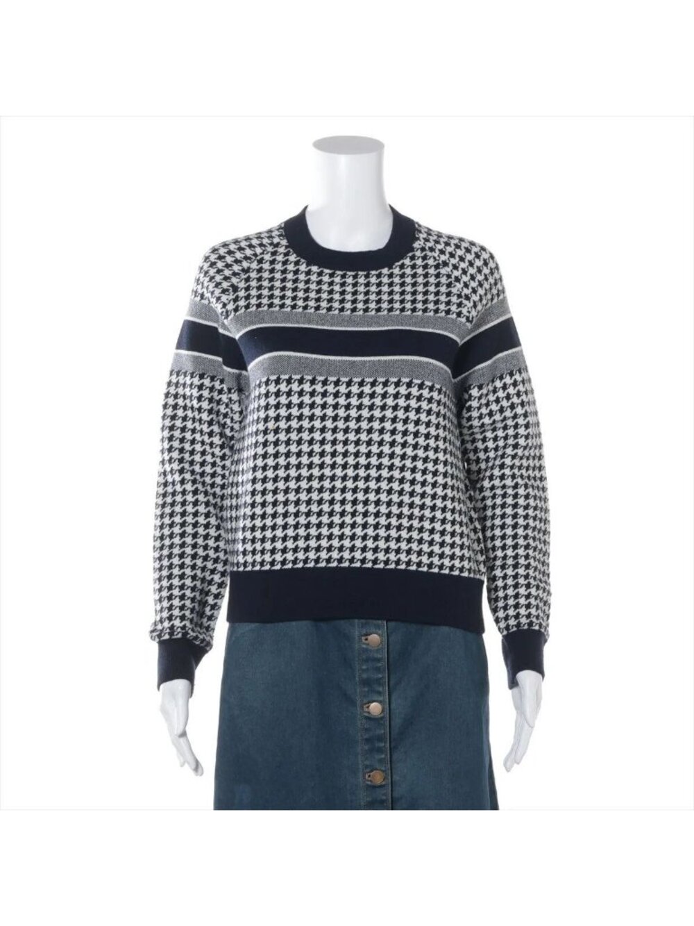 Dior Cashmere Houndstooth Pattern Long Sleeve Knit Top Sweater 38